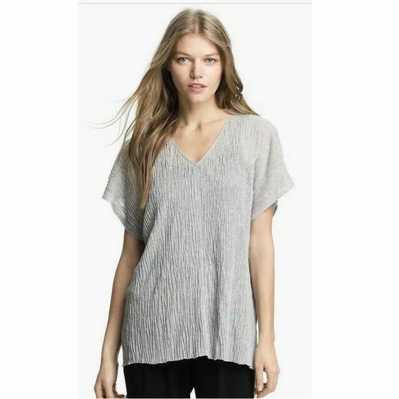 Eileen Fisher Box Pressed Viscose Linear Crinkle Blouse Tunic - Picture 2 of 6